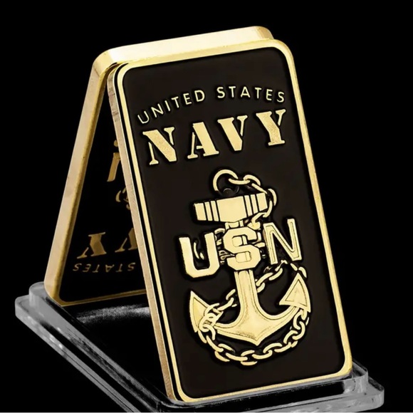U.S. Navy rectangular Challenge Coin (new) Gold Tone - Picture 1 of 3